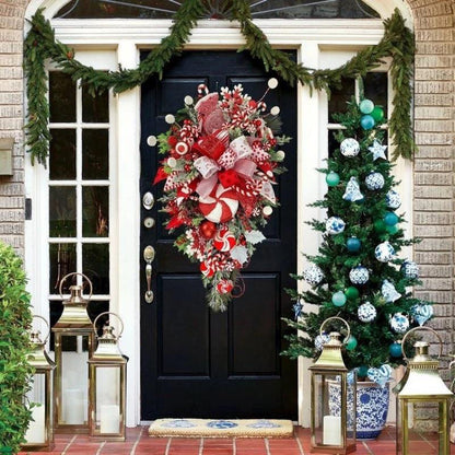 Christmas Wreath Candy Upside Down Tree Garland Artificial Xmas Ornament Hpme Porch Window Door Wall Hanging Decoration