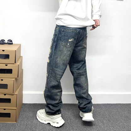 American Casual Stylish Ripped Patch Jeans