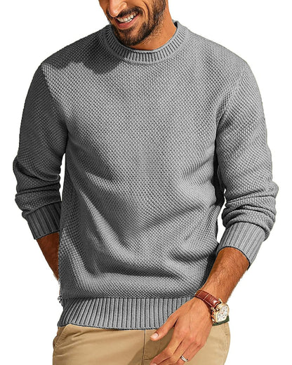 Round Neck Pullover Sweater Men's Waffle Sweater