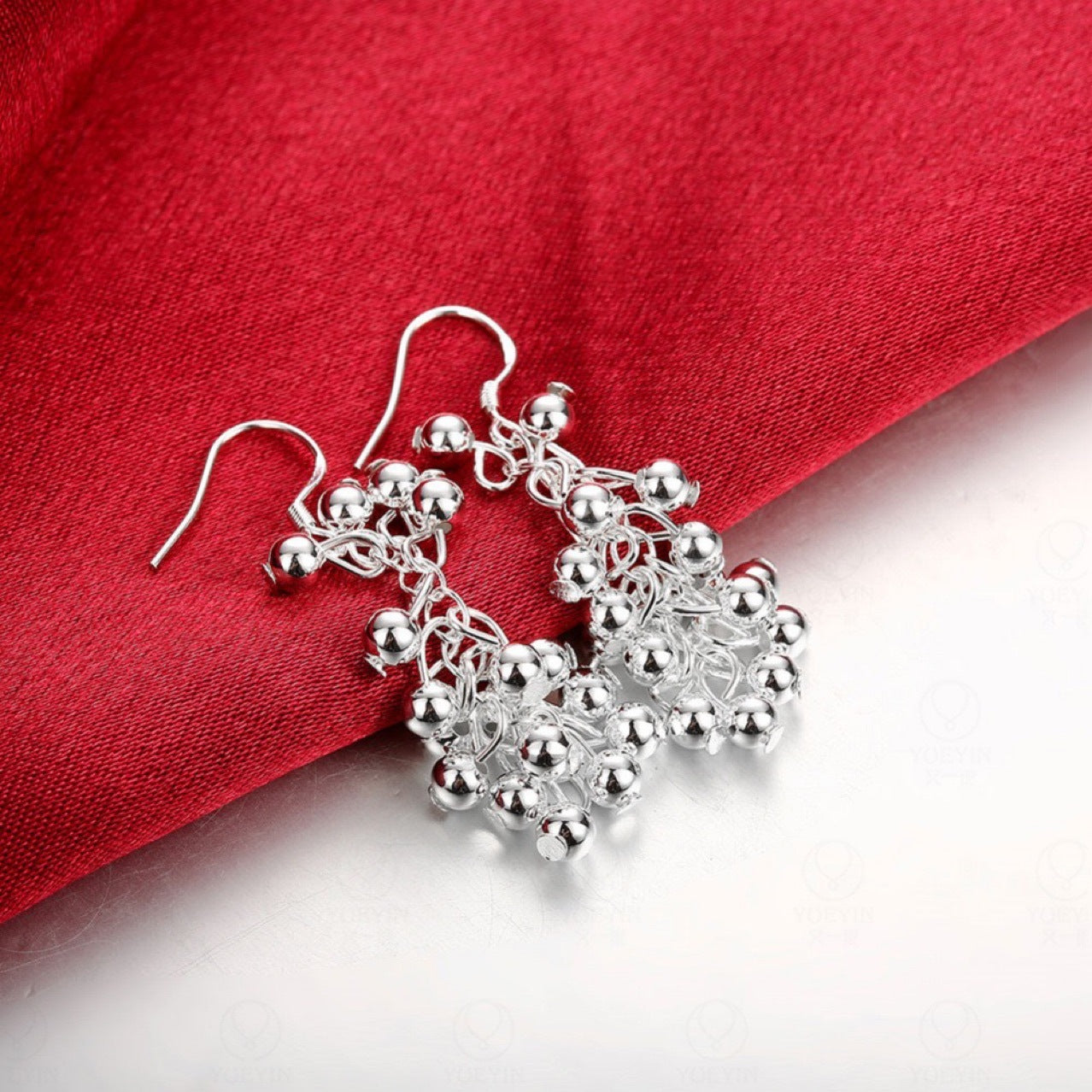 Silver Light Beads String Earrings Outside Women