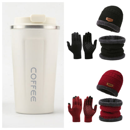 Men's Winter Scarf Gloves Three-piece Set Fleece-lined Warm Knitted Hat