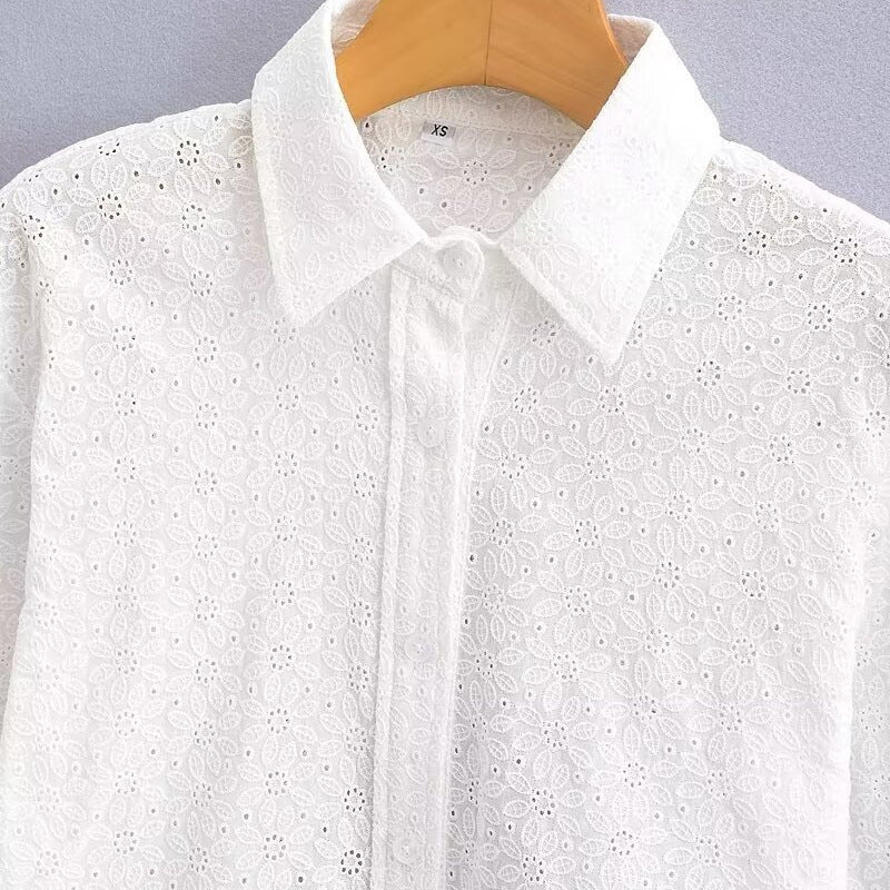 Women's Fashion Cotton Tie-dye Embroidered Short-sleeved Shirt