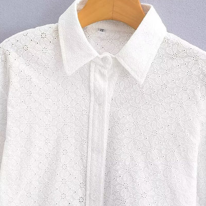 Women's Fashion Cotton Tie-dye Embroidered Short-sleeved Shirt