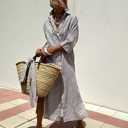 Women's Striped Shirt Dress with Belt - Half Sleeve