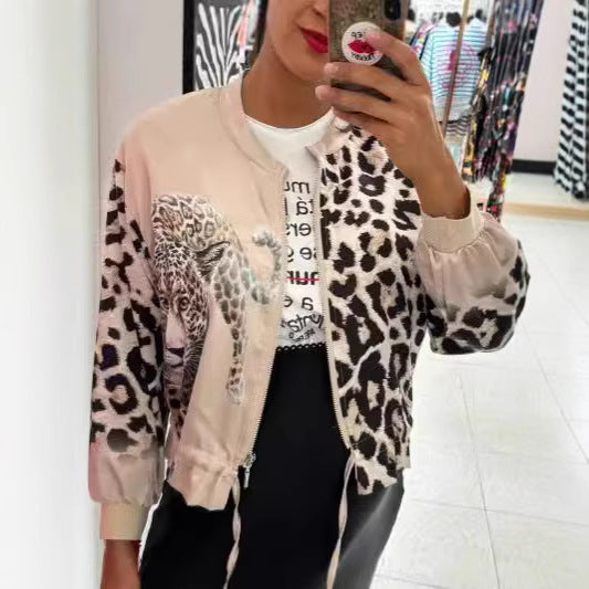Women's Fashion Loose Print Zip-Up Jacket