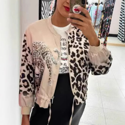 Women's Fashion Loose Print Zip-Up Jacket