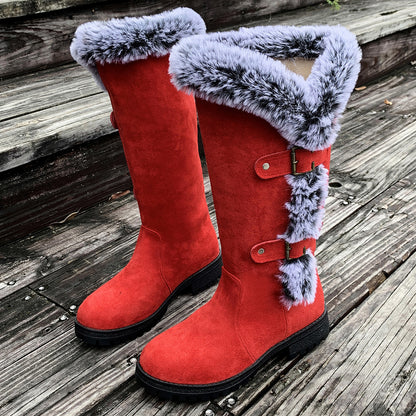Women's Rabbit Fur Snow Boots - Winter Warmth