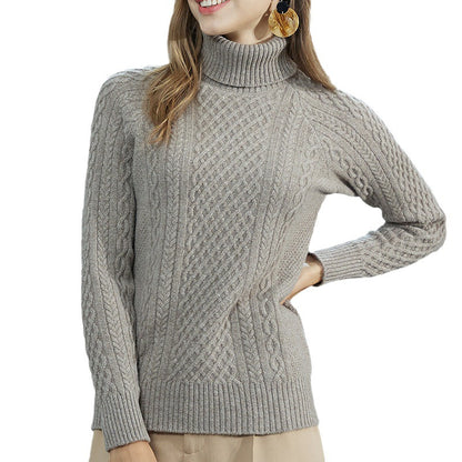 Women's High-neck Cable Knit Wool Sweater