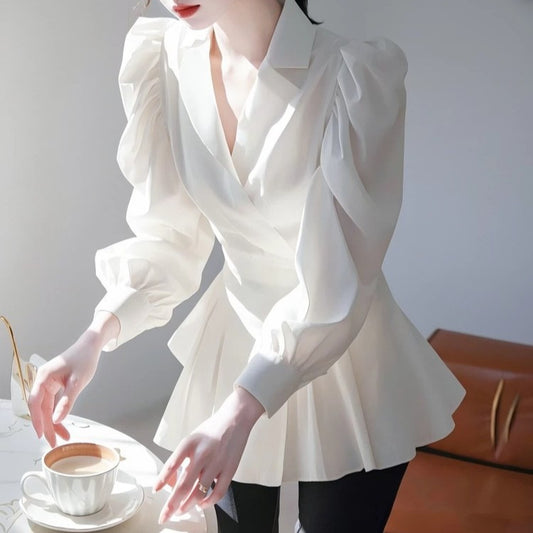 French Temperament High-end Fashion Socialite Waist-cinching Shirt