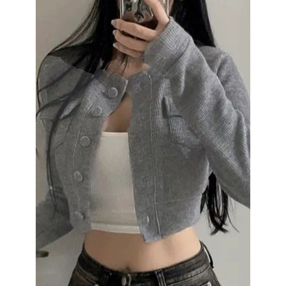 Women's Fashion Long Sleeve Knit Crop Top
