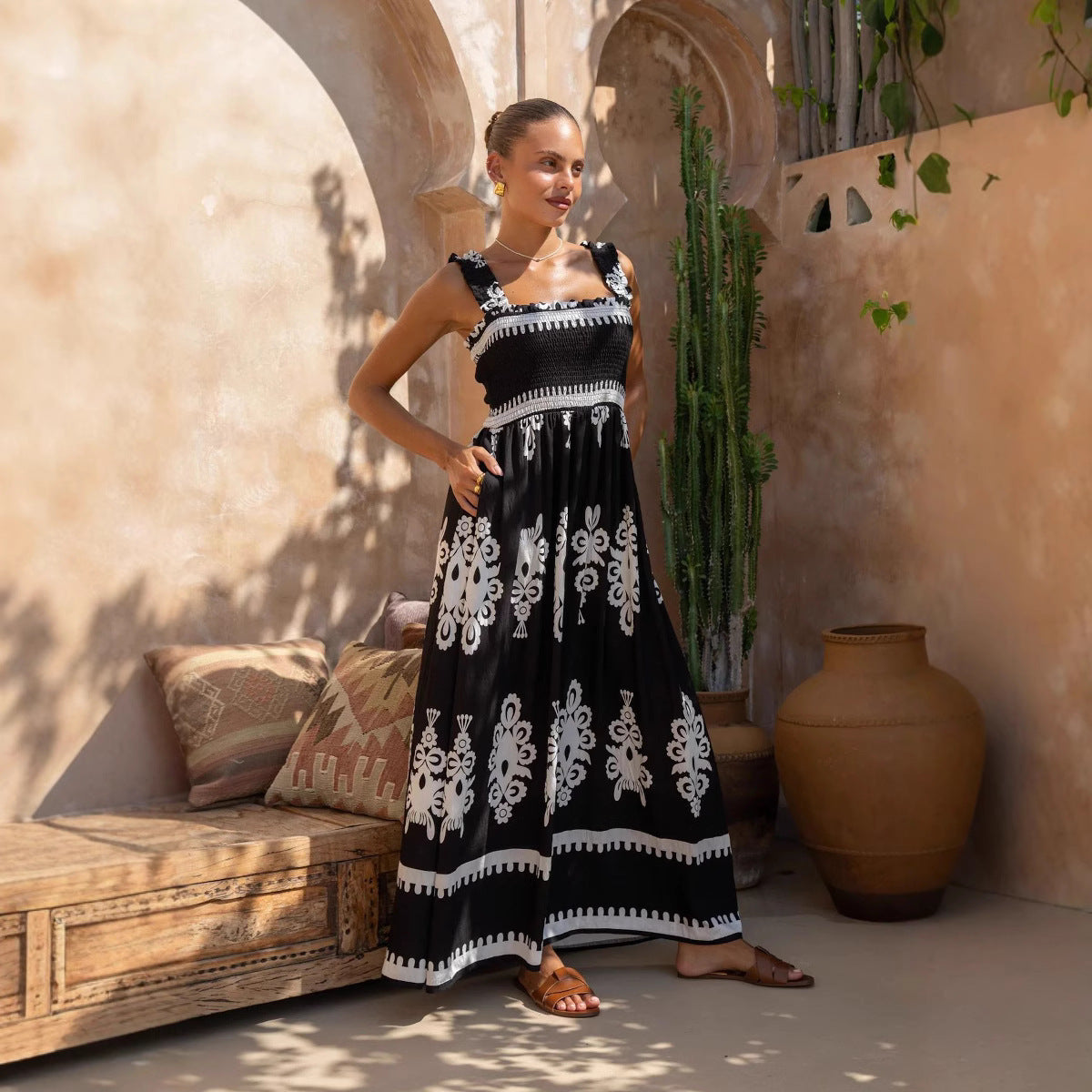 Beach Dress Vacation Style Printed Strapless Dress