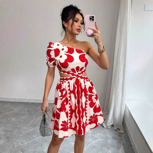 Symmetrical Neckline Hollow Waist Women's Dress