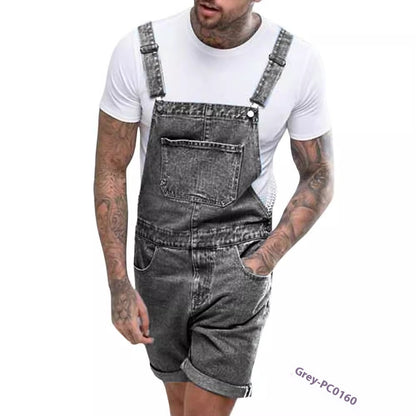 Youth Casual Mid-stretch Denim Suspender Pants