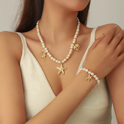 Haima Shell Necklace Starfish Bracelet Set Fashion Lady