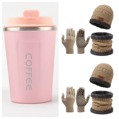 Men's Winter Scarf Gloves Three-piece Set Fleece-lined Warm Knitted Hat