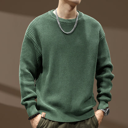 Men's Thick Needle Retro Round Neck Sweater - Loose Fit