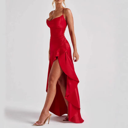 Women's Backless Ruffles Maxi Dress - Evening Party