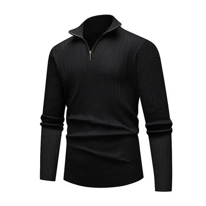 Men's Knitwear Half Zipped Stand Collar Striped Sweater