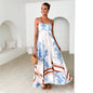Women's Fashion Printed Backless Sling Large Swing High Waist Dress