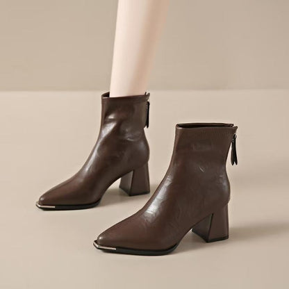 Women's Pointed Toe Chunky Heel Retro Boots