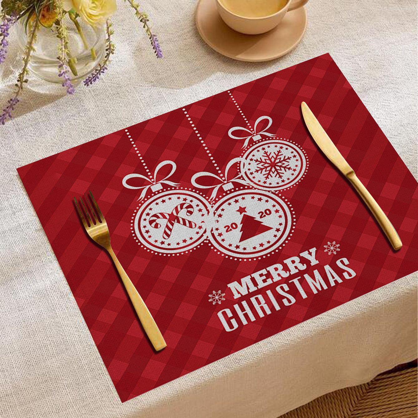 Christmas Digital Printing Placemat Linen Insulation Antifouling Decoration