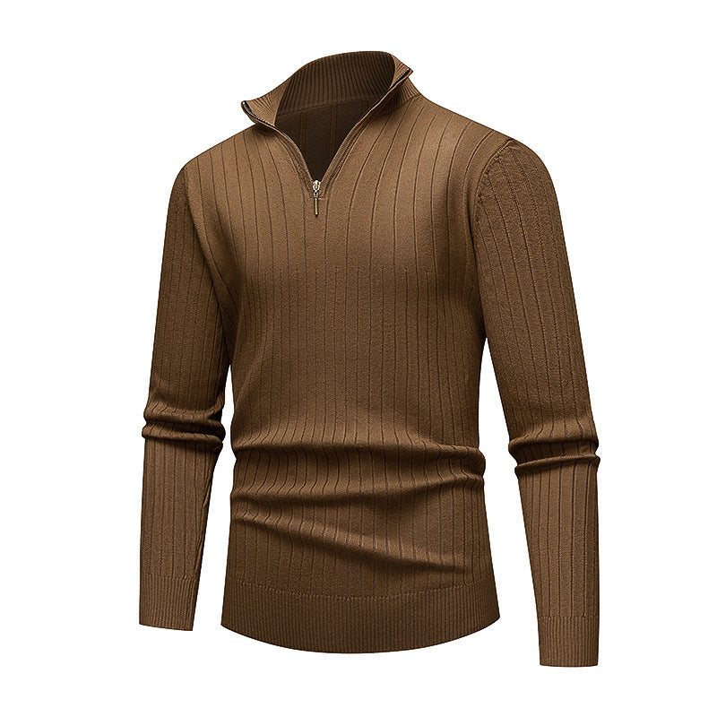 Men's Knitwear Half Zipped Stand Collar Striped Sweater