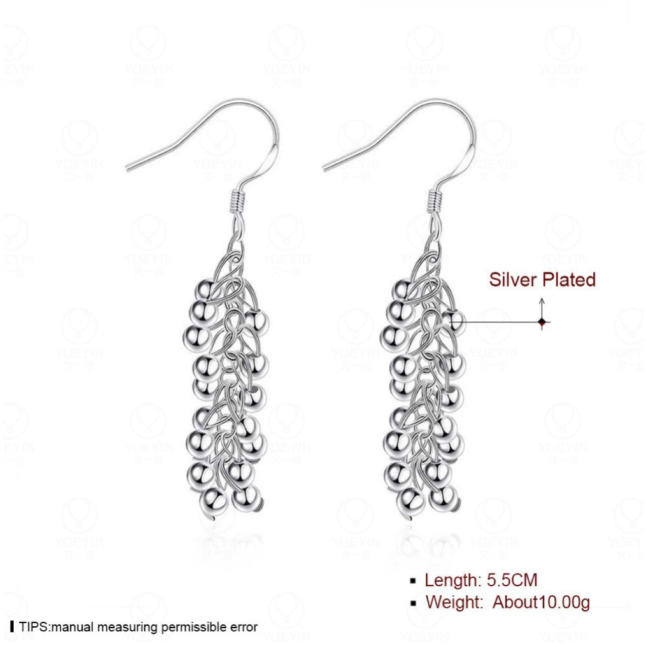 Silver Light Beads String Earrings Outside Women