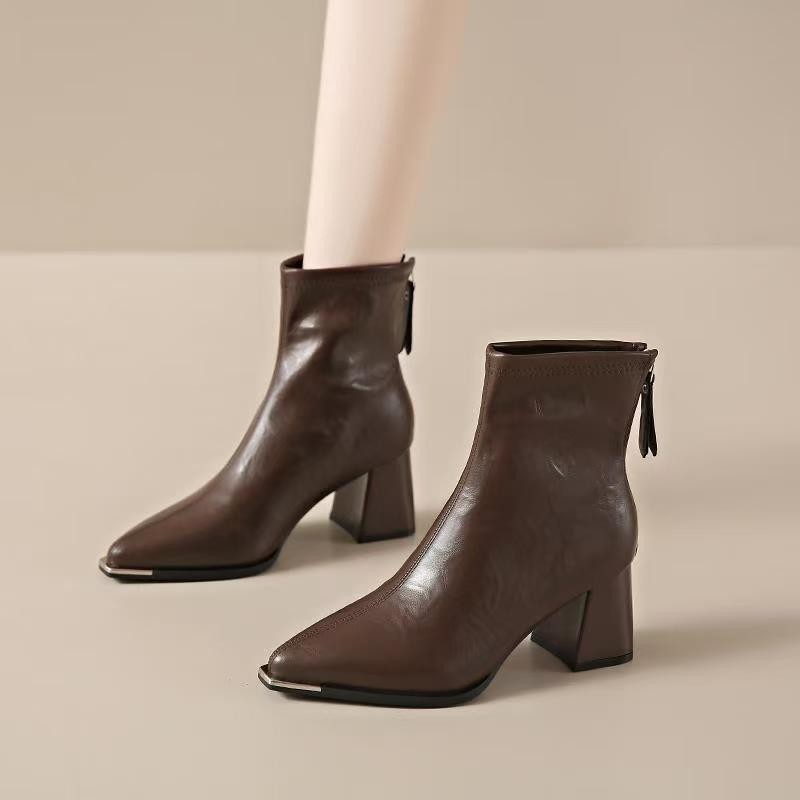 Women's Pointed Toe Chunky Heel Retro Boots