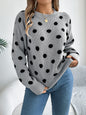 Casual Color Block Polka Dot Long Sleeve Pullover Sweater