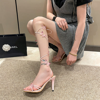 Butterfly High Heel Sweet Stiletto Heel Thin Strap Sandals