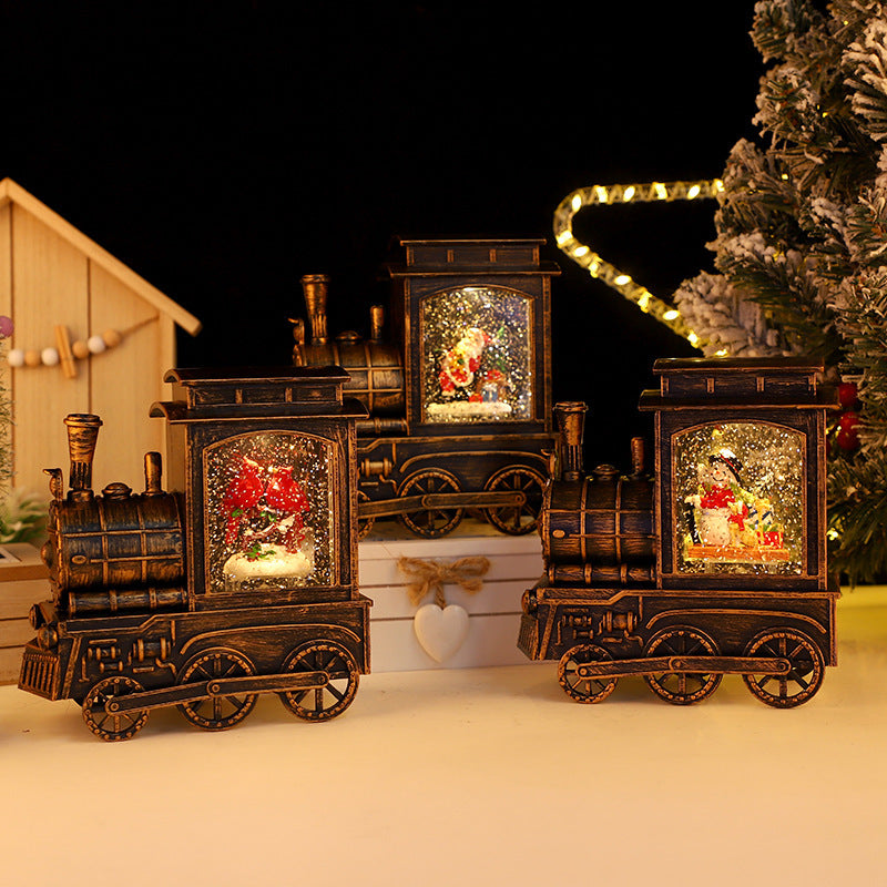 Small Train Christmas Interior Luminous Water Injection Desktop Decoration