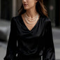 Bubble Sleeve V-neck Long Sleeve Blouse For Women