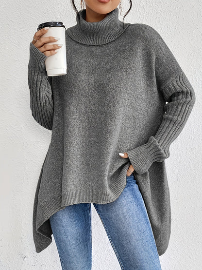 Women's Irregular Turtleneck Sweater - Loose Fit