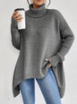 Women's Irregular Turtleneck Sweater - Loose Fit