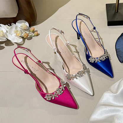French Style Temperament Evening Dress High Heels Rhinestone Closed Toe Sandals