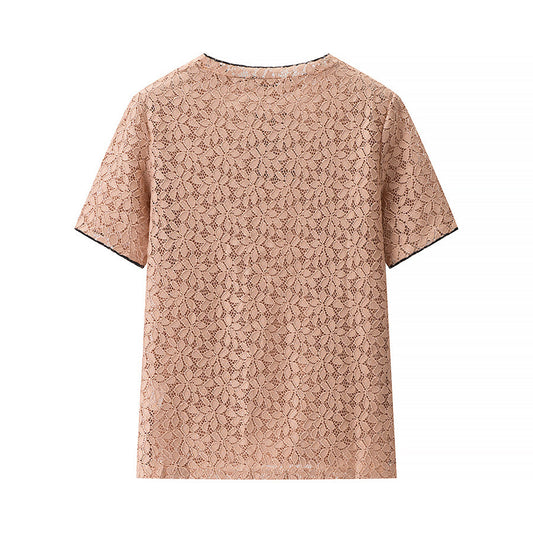 Artistic Lace Cool And Breathable Versatile Round-neck Top