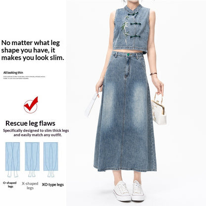 Embroidery High-waisted Slimming Long Dress Chinese Style Suit