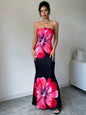 Lady's Sexy Strapless Slim-fit Printed Maxi Dress