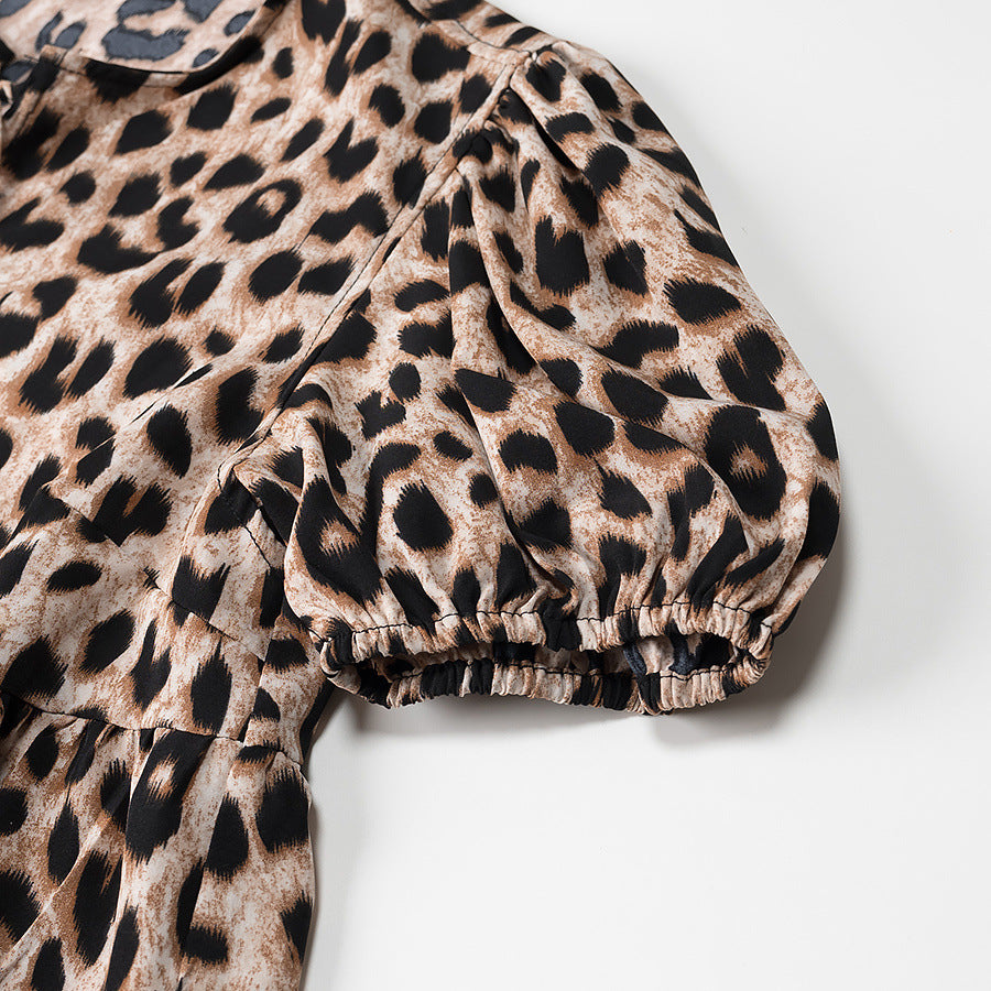 Sexy Leopard Print Bubble Sleeve Top Cardigan