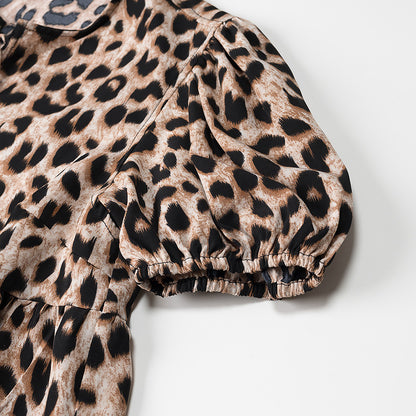 Sexy Leopard Print Bubble Sleeve Top Cardigan