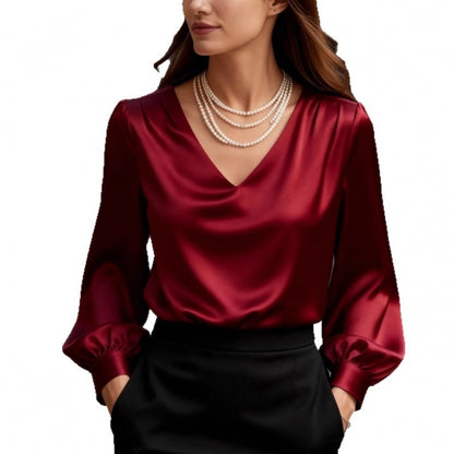Bubble Sleeve V-neck Long Sleeve Blouse For Women