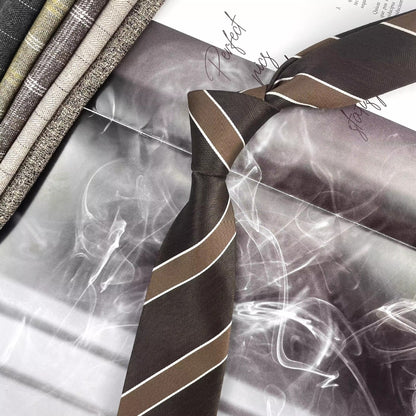 Retro Coffee Color Orange Red Striped Tie Hand Hit 8CM Men