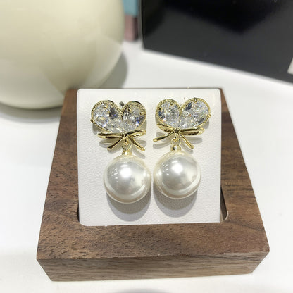 Women's Sweet Love Bow Pearl Earrings - Romantic Style