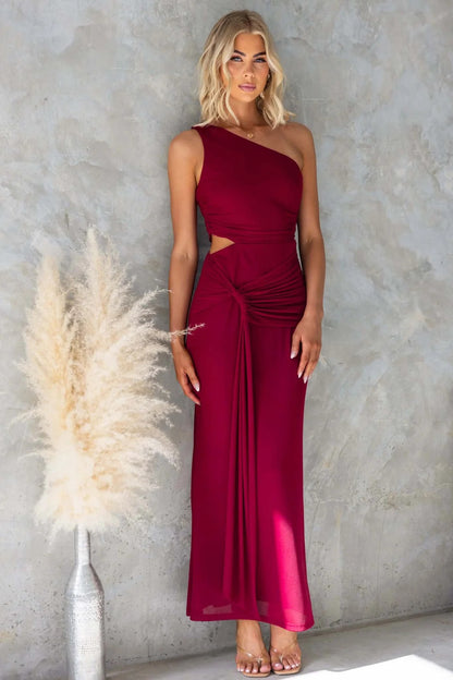 Women's Solid Color Elegant Single Shoulder Sexy Mesh Tie Dress