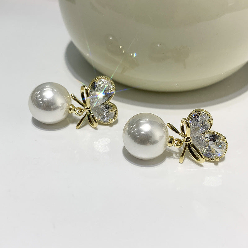 Women's Sweet Love Bow Pearl Earrings - Romantic Style