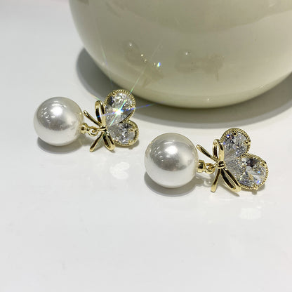 Women's Sweet Love Bow Pearl Earrings - Romantic Style