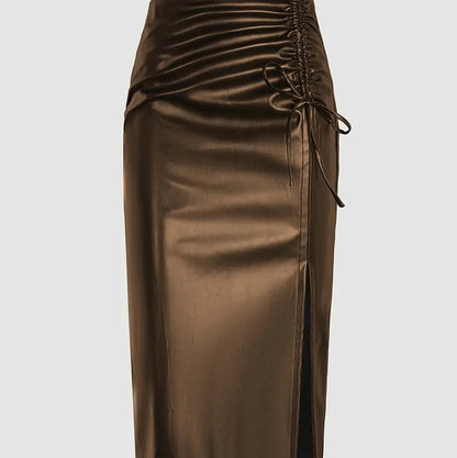 Slim-fit Stylish Unisex Sexy Slit Leather Skirt