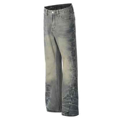 High-grade Design Washed Old Men's Loose Slightly Flared Jeans
