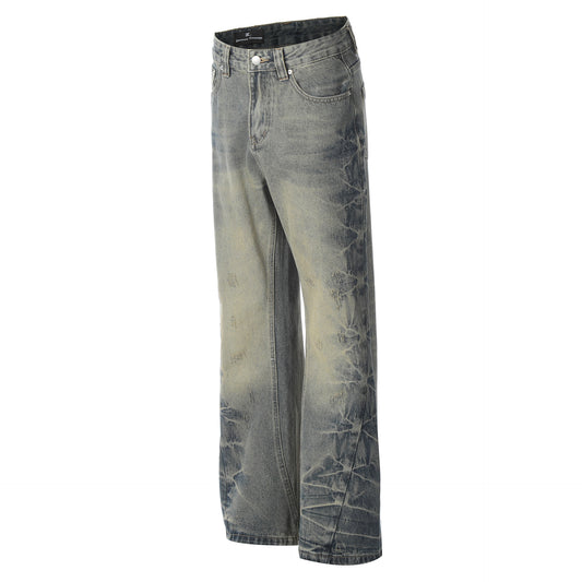 High-grade Design Washed Old Men's Loose Slightly Flared Jeans