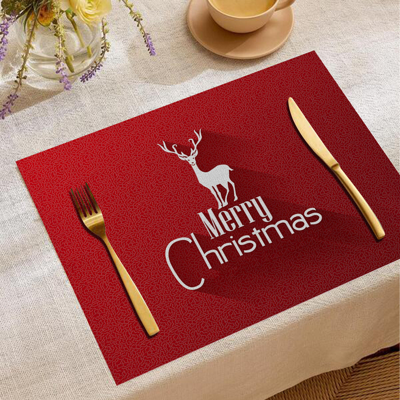 Christmas Digital Printing Placemat Linen Insulation Antifouling Decoration